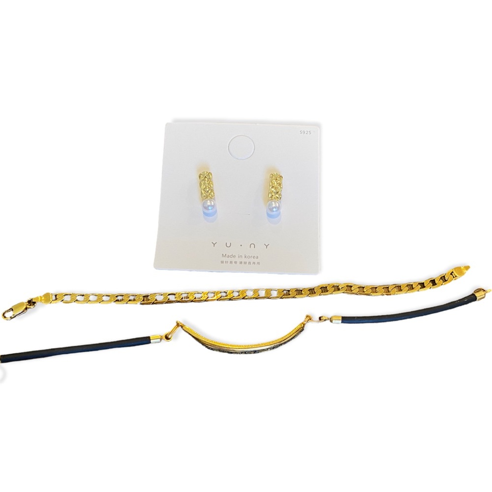 Trio of gold tone costume jewelry